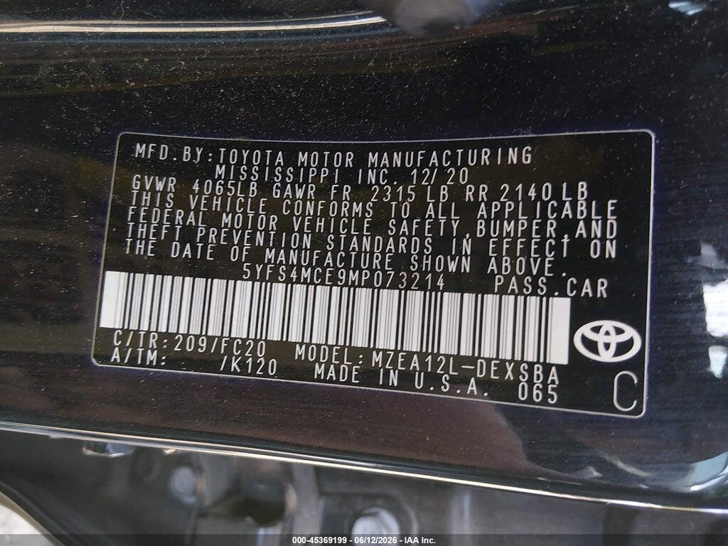 5YFS4MCE9MP073214 2021 TOYOTA COROLLA photo no. 9