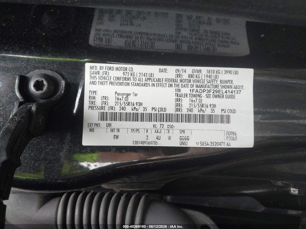 1FADP3F29EL414137 2014 FORD FOCUS photo no. 9