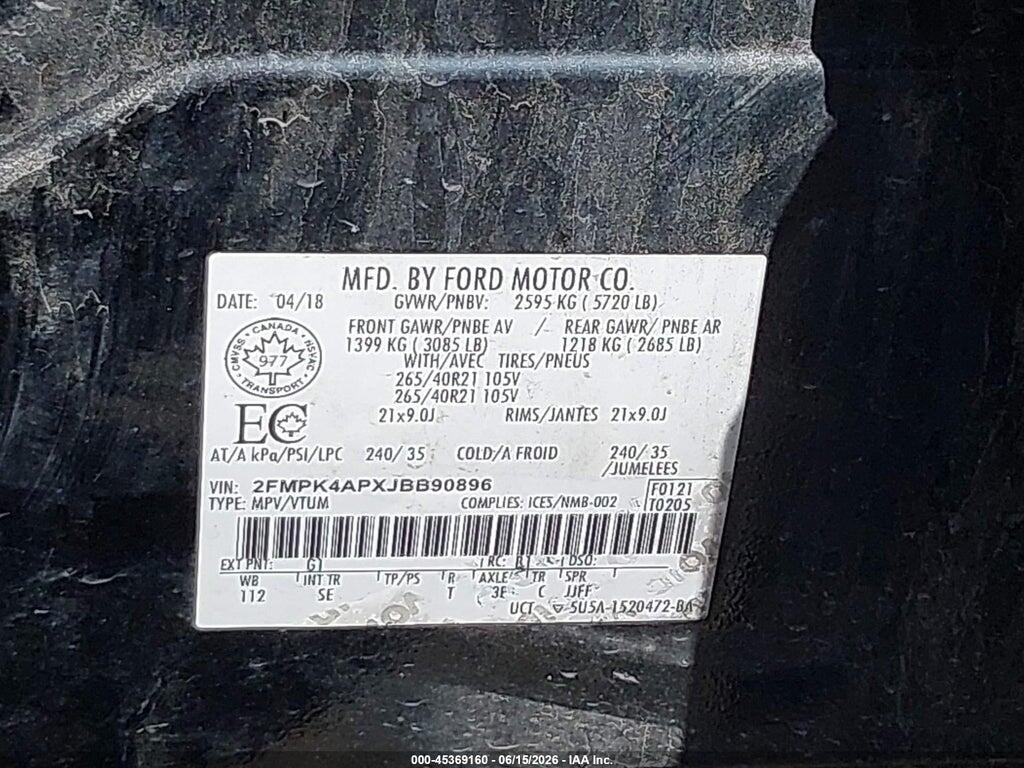 2FMPK4APXJBB90896 2018 FORD EDGE photo no. 9