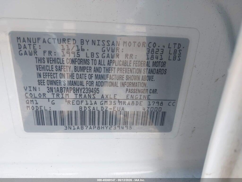 3N1AB7AP8HY239495 2017 NISSAN SENTRA photo no. 9