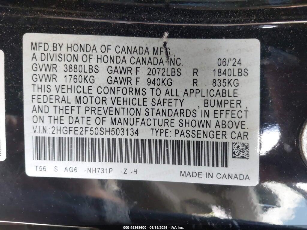 2HGFE2F50SH503134 2025 HONDA CIVIC photo no. 9