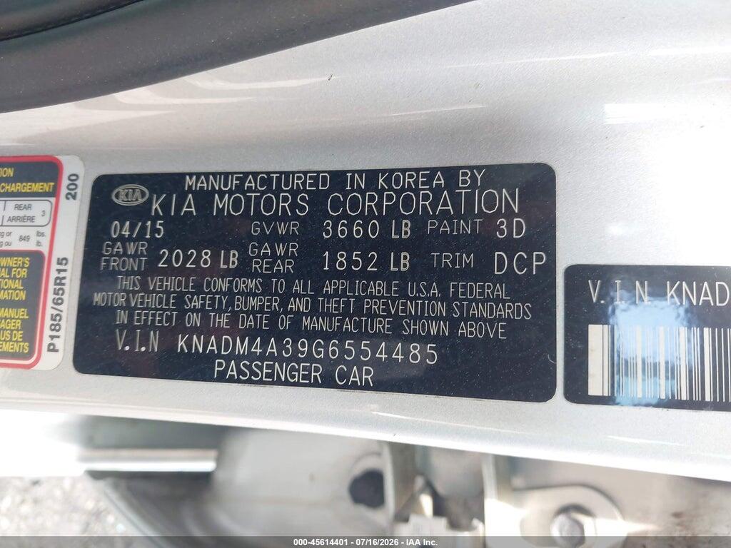 KNADM4A39G6554485 2016 KIA RIO photo no. 9