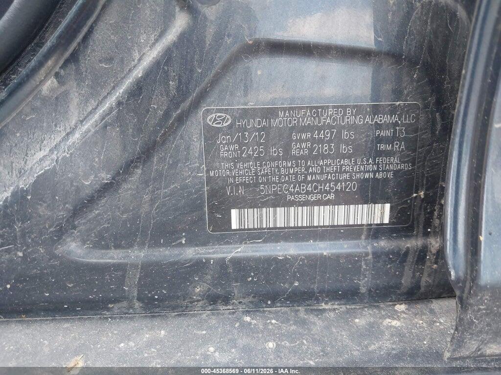 5NPEC4AB4CH454120 2012 HYUNDAI SONATA photo no. 9