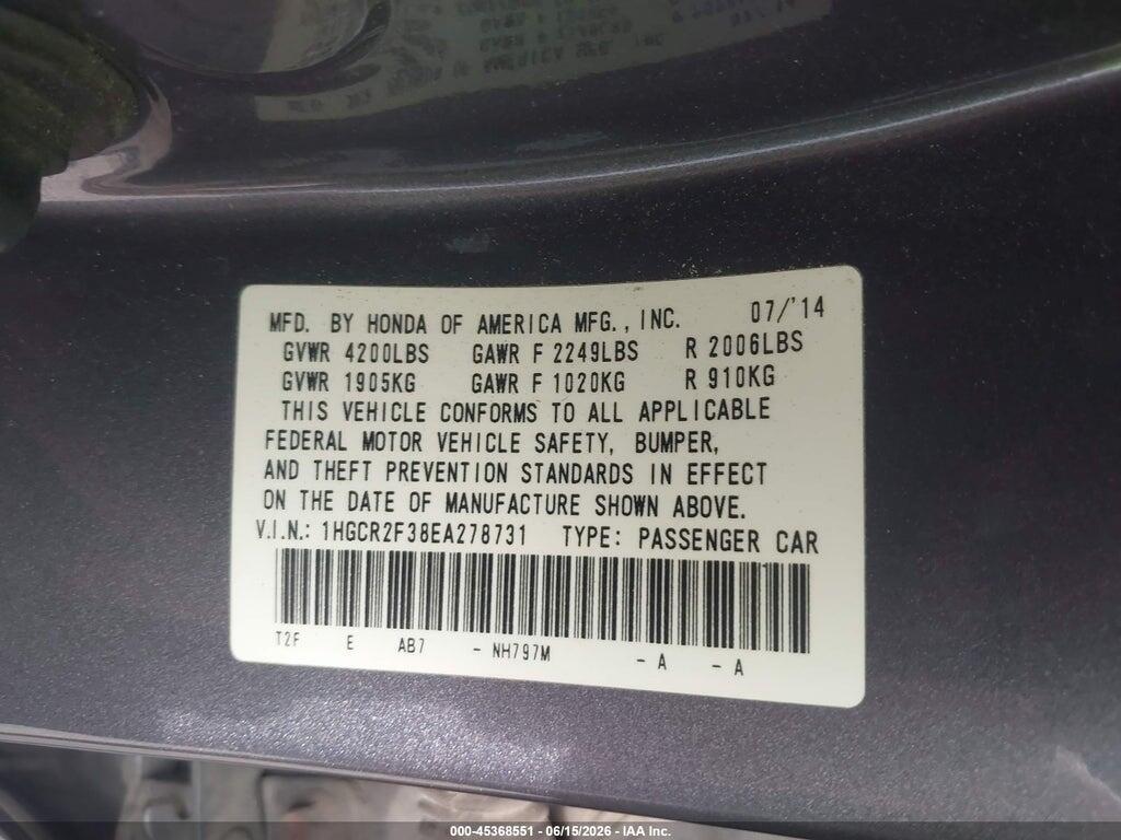 1HGCR2F38EA278731 2014 HONDA ACCORD photo no. 9