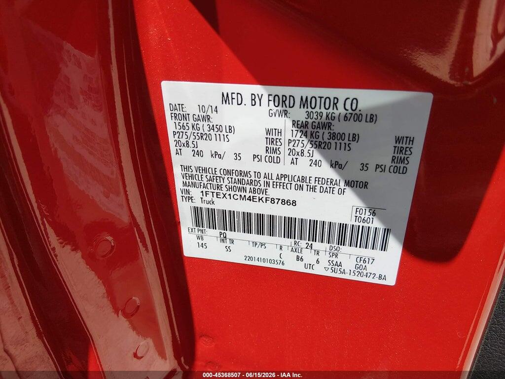 1FTEX1CM4EKF87868 2014 FORD F-150 photo no. 9