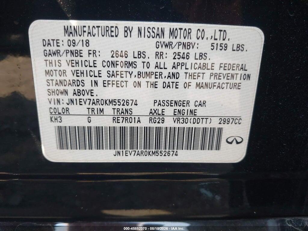 JN1EV7AR0KM552674 2019 INFINITI Q50 photo no. 9