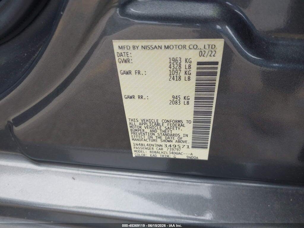 1N4BL4DV3NN349571 2022 NISSAN ALTIMA photo no. 9