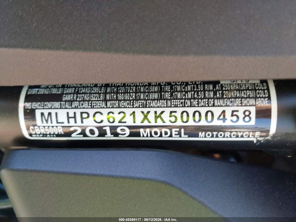 MLHPC621XK5000458 2019 HONDA CBR500 photo no. 10