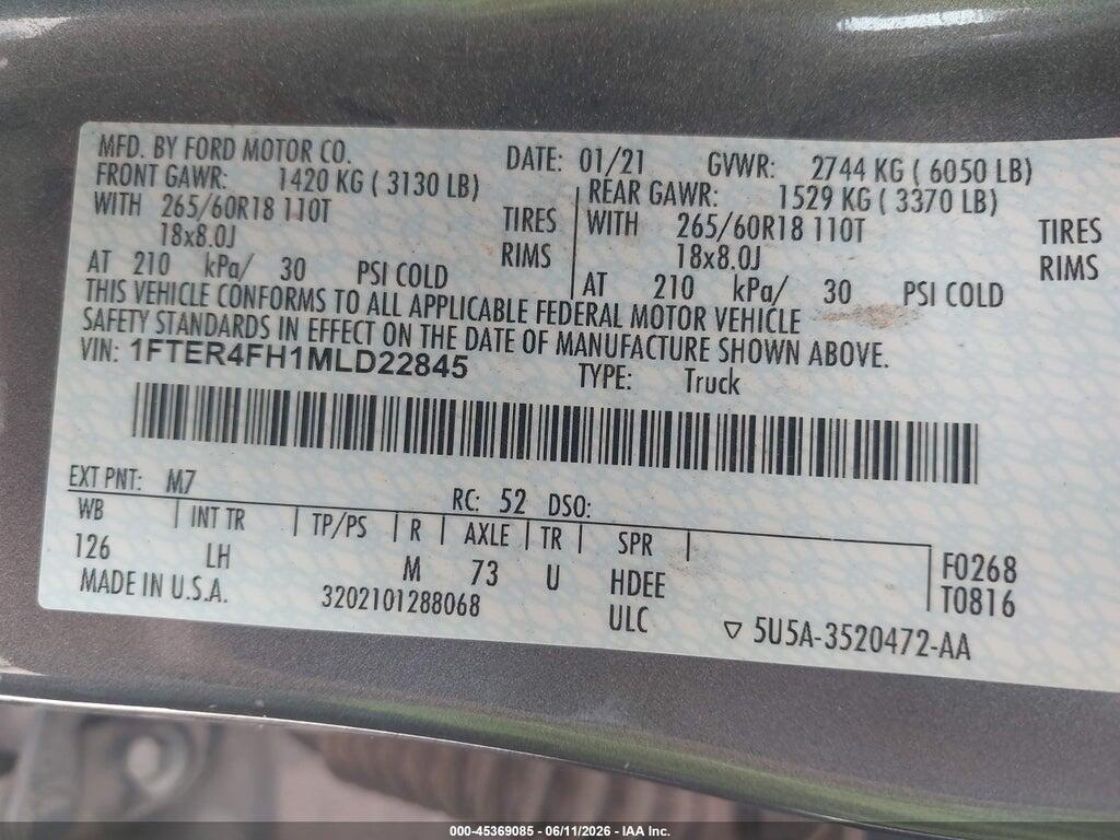 1FTER4FH1MLD22845 2021 FORD RANGER photo no. 9