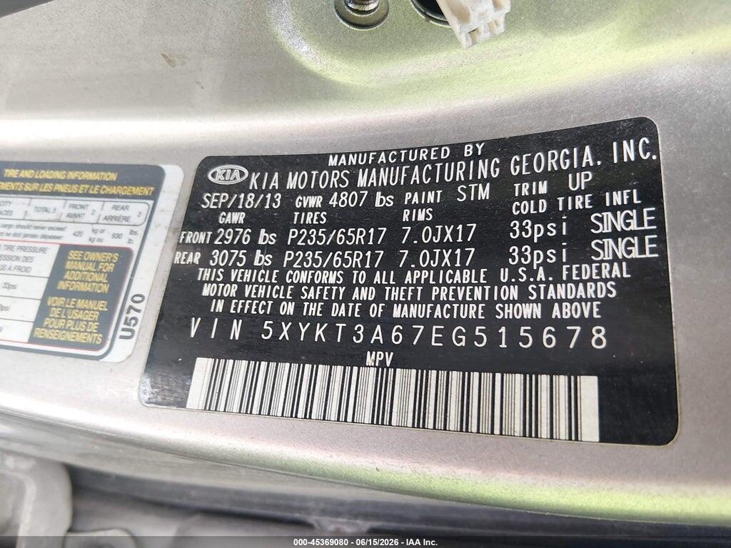 5XYKT3A67EG515678 2014 KIA SORENTO photo no. 9