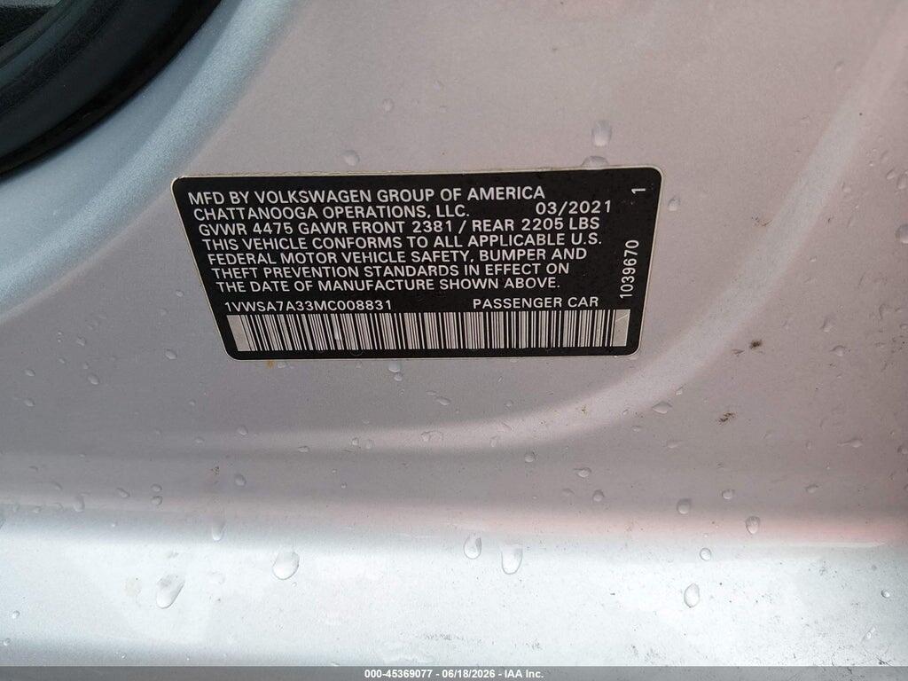 1VWSA7A33MC008831 2021 VOLKSWAGEN PASSAT photo no. 9