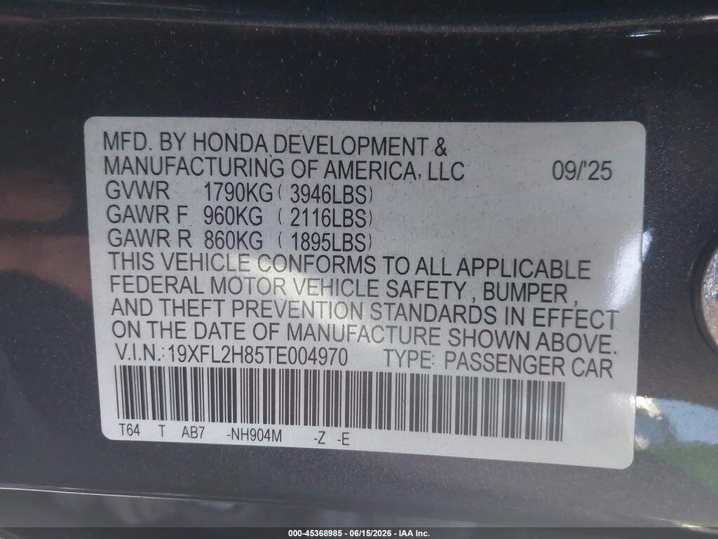 19XFL2H85TE004970 2026 HONDA CIVIC photo no. 9