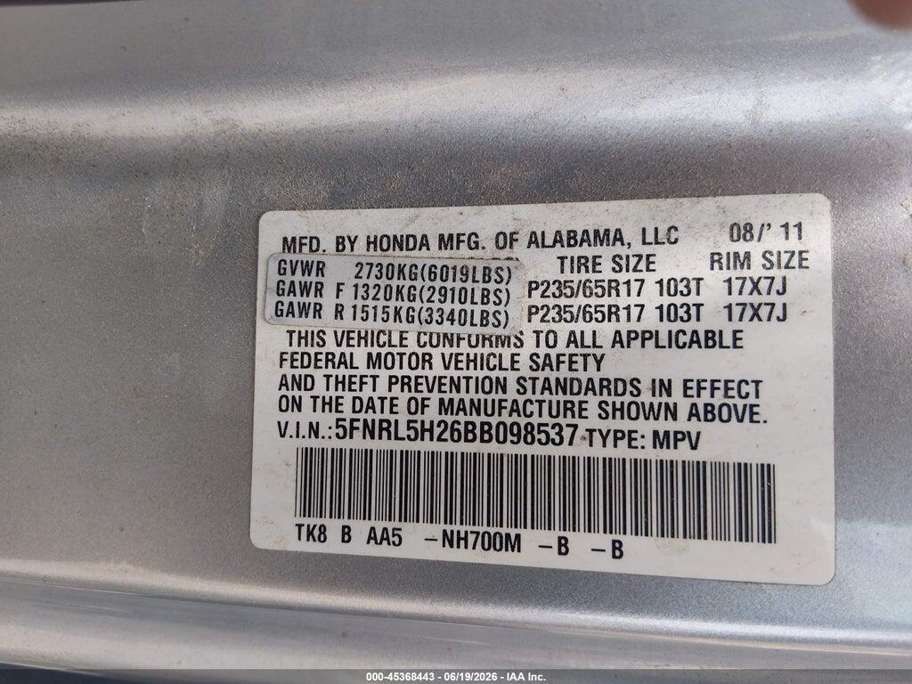 5FNRL5H26BB098537 2011 HONDA ODYSSEY photo no. 9