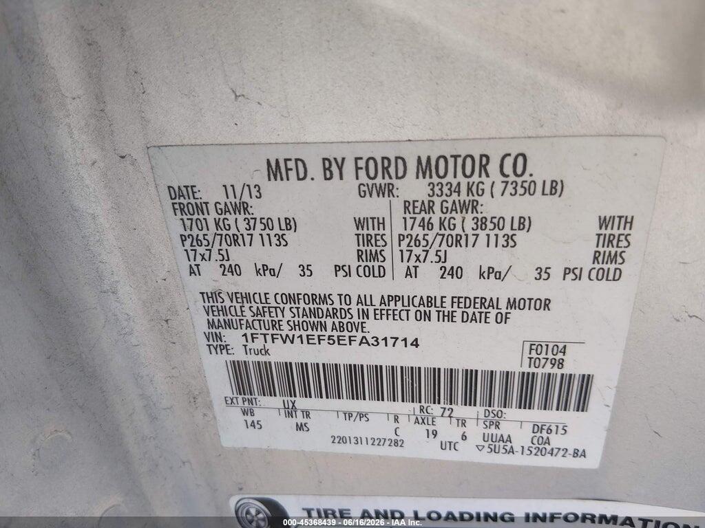 1FTFW1EF5EFA31714 2014 FORD F-150 photo no. 9