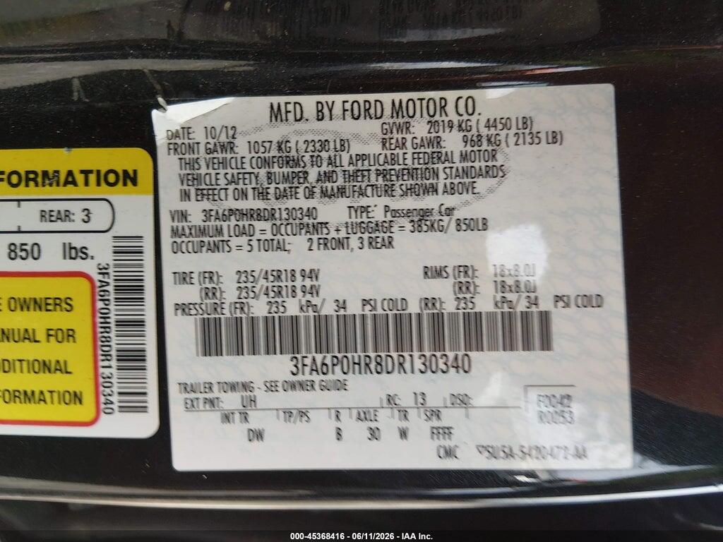 3FA6P0HR8DR130340 2013 FORD FUSION photo no. 9