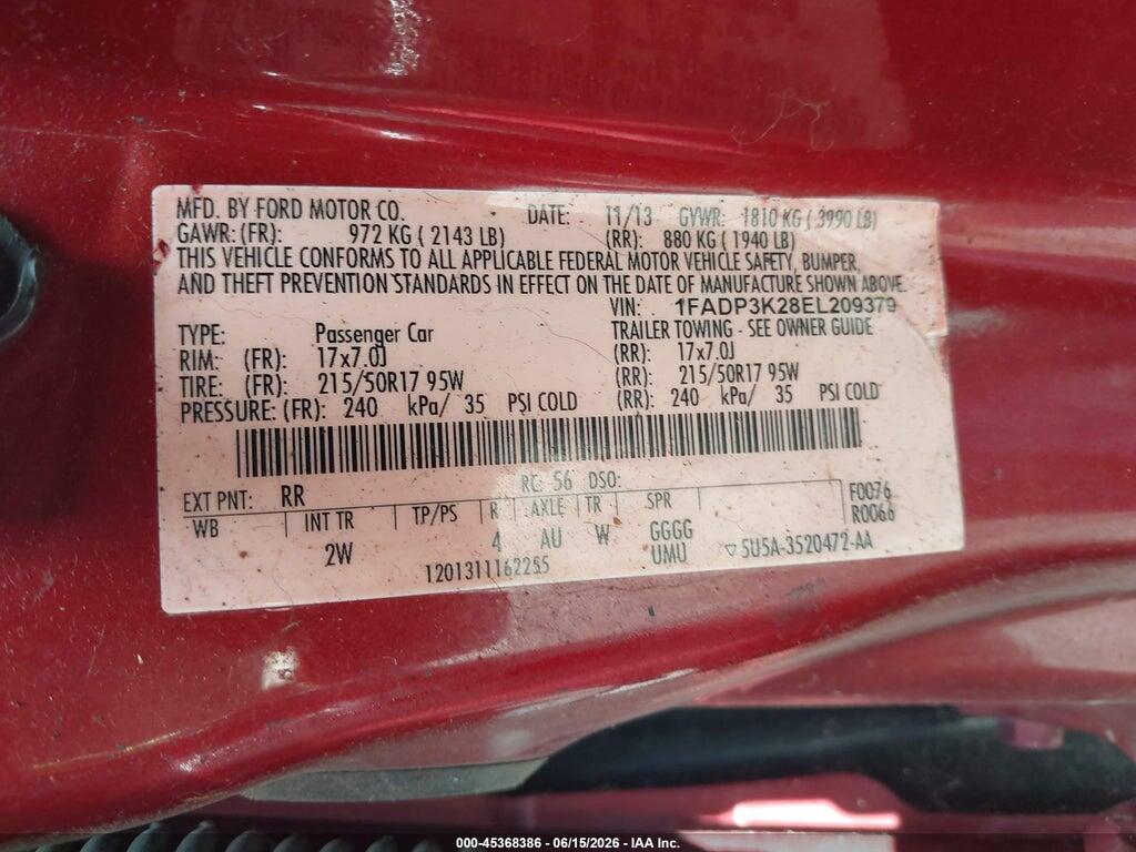 1FADP3K28EL209379 2014 FORD FOCUS photo no. 9