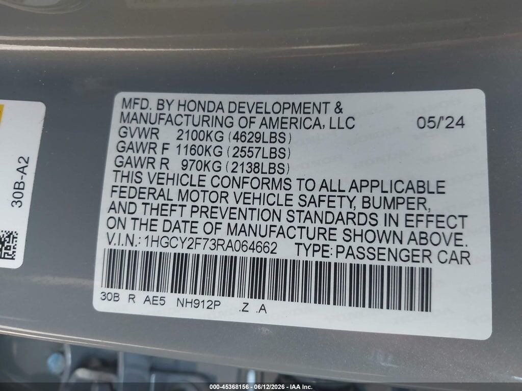 1HGCY2F73RA064662 2024 HONDA ACCORD HYBRID photo no. 9