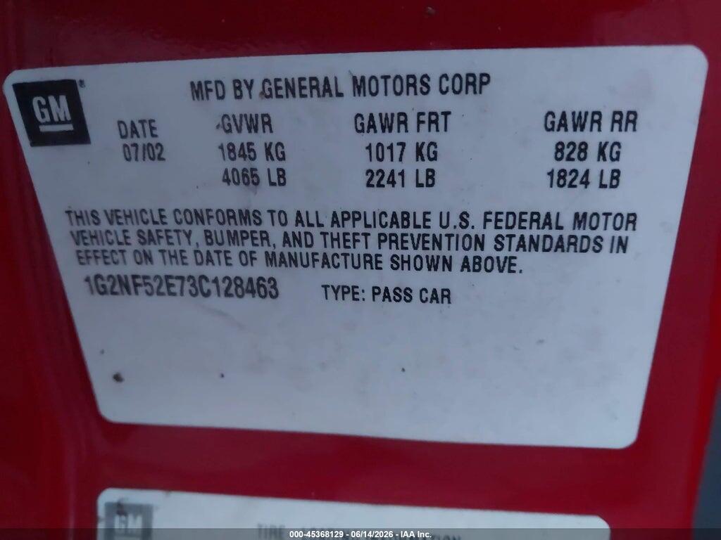1G2NF52E73C128463 2003 PONTIAC GRAND AM photo no. 9
