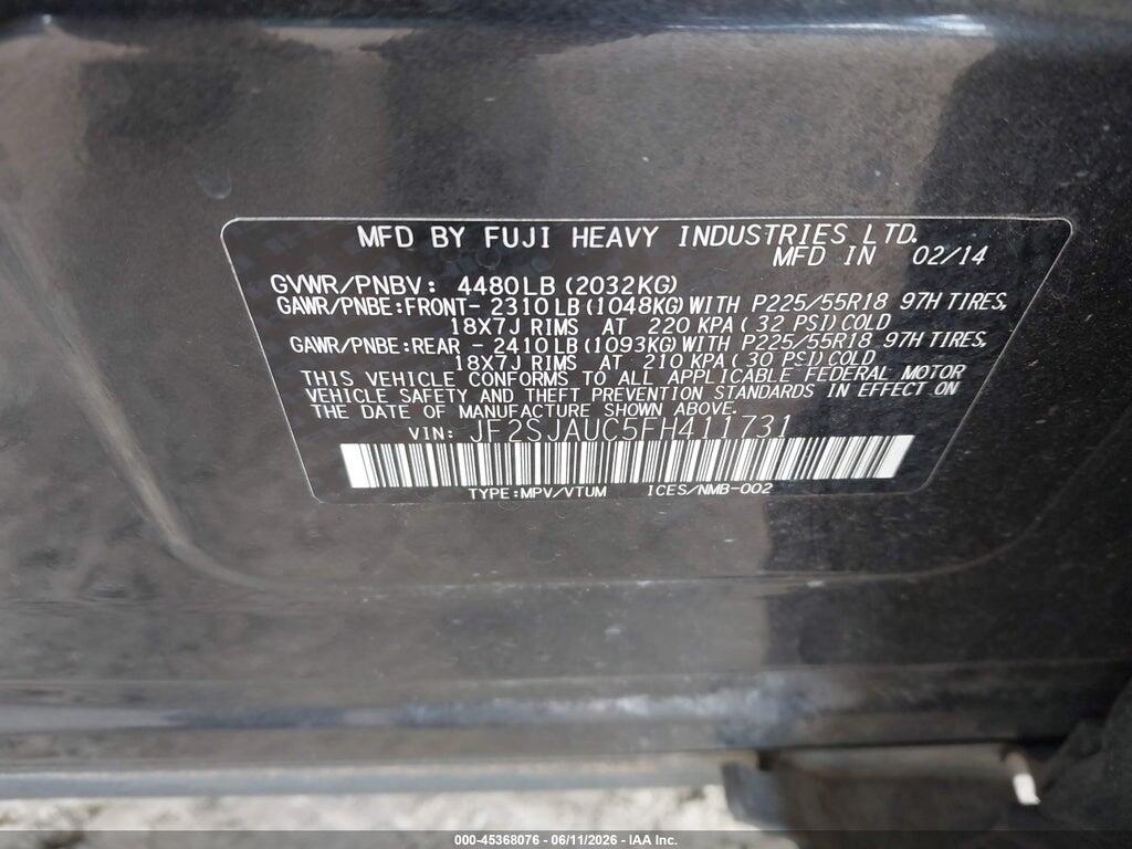 JF2SJAUC5FH411731 2015 SUBARU FORESTER photo no. 9