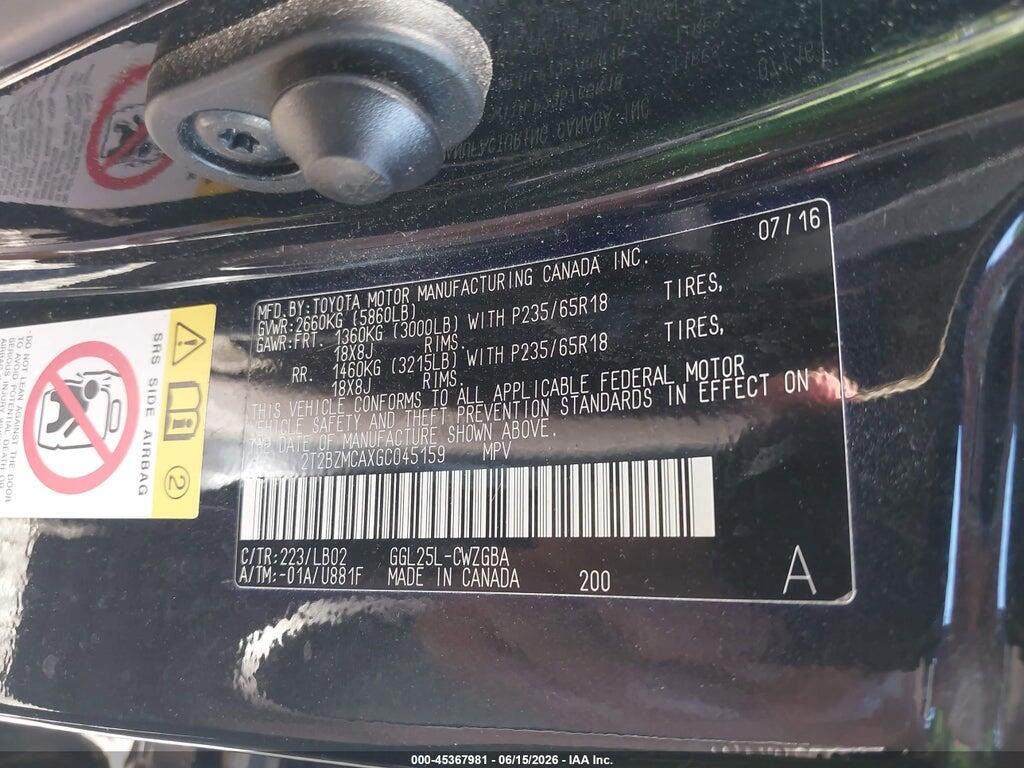 2T2BZMCAXGC045159 2016 LEXUS RX 350 photo no. 9