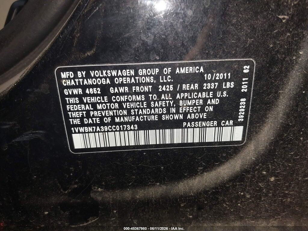 1VWBN7A39CC017343 2012 VOLKSWAGEN PASSAT photo no. 9