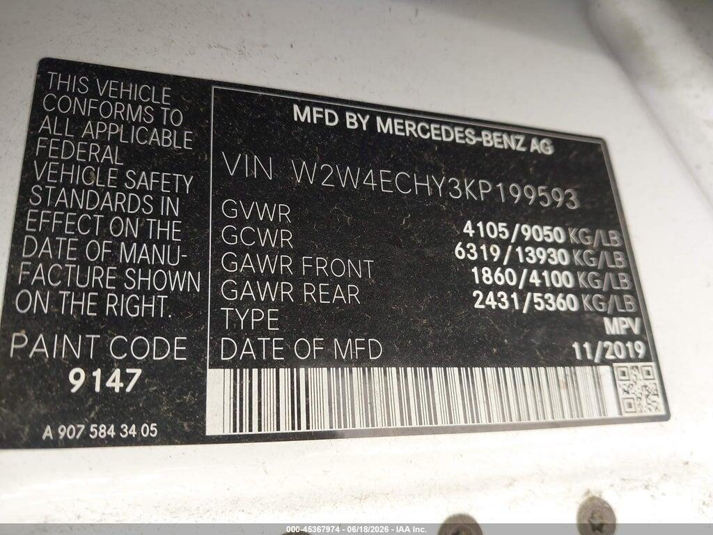 W2W4ECHY3KP199593 2019 FREIGHTLINER SPRINTER 2500 photo no. 9