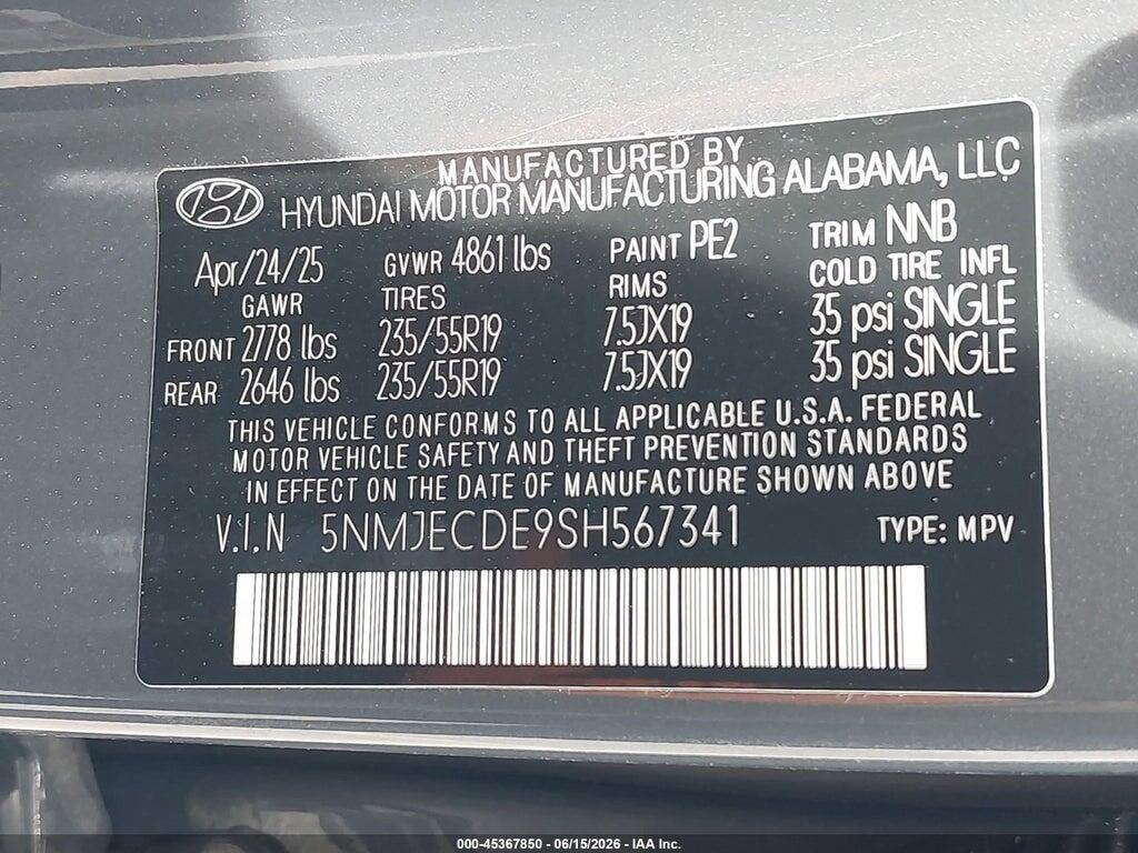 5NMJECDE9SH567341 2025 HYUNDAI TUCSON photo no. 9