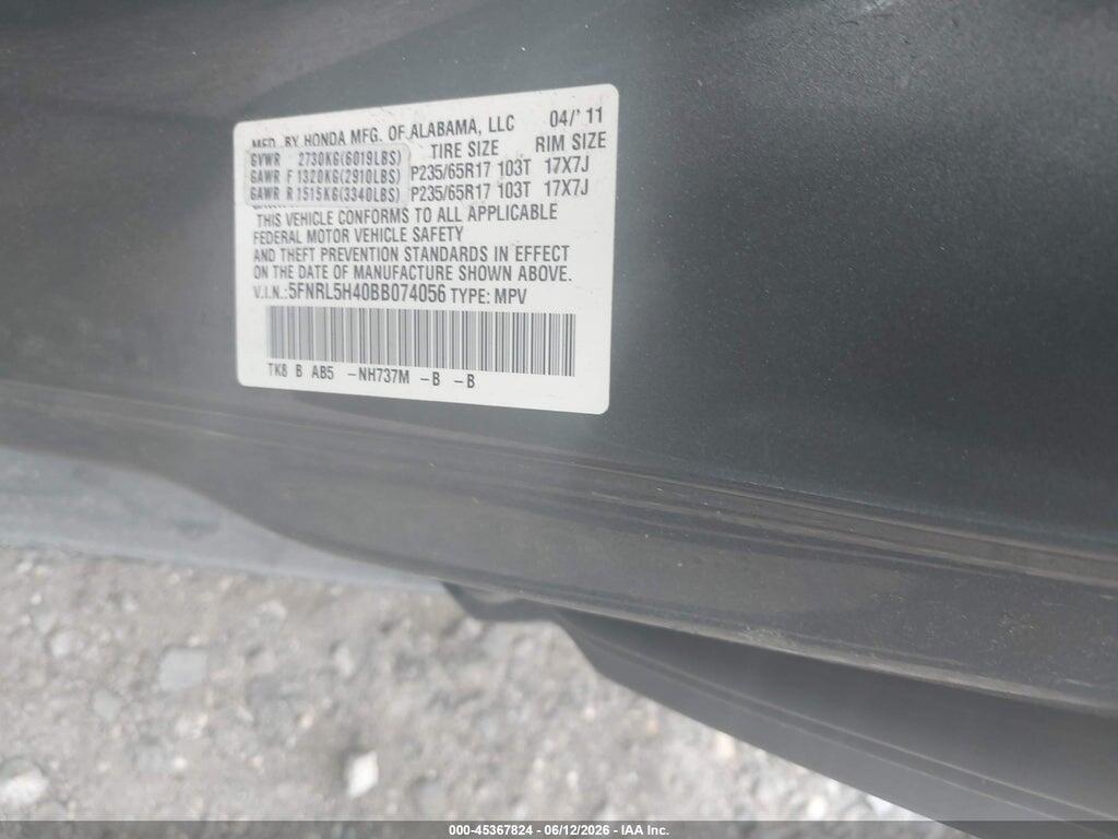 5FNRL5H40BB074056 2011 HONDA ODYSSEY photo no. 9