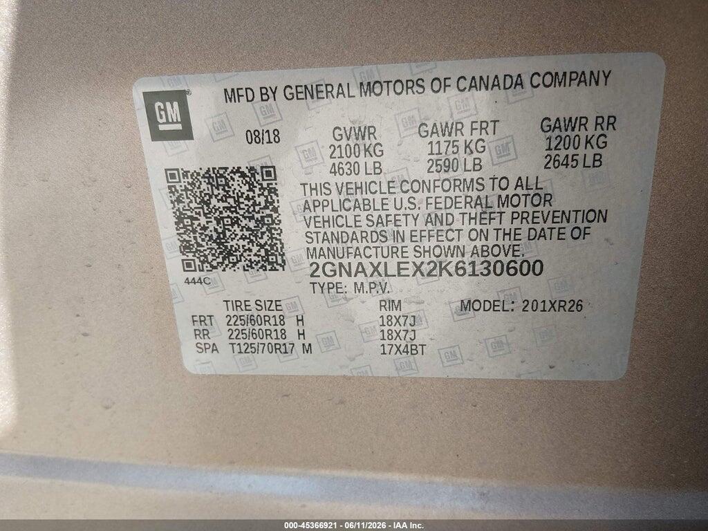 2GNAXLEX2K6130600 2019 CHEVROLET EQUINOX photo no. 9