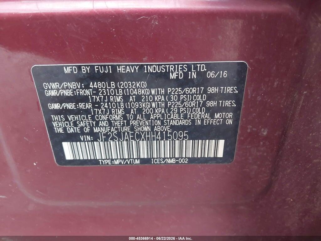 JF2SJAECXHH415095 2017 SUBARU FORESTER photo no. 9