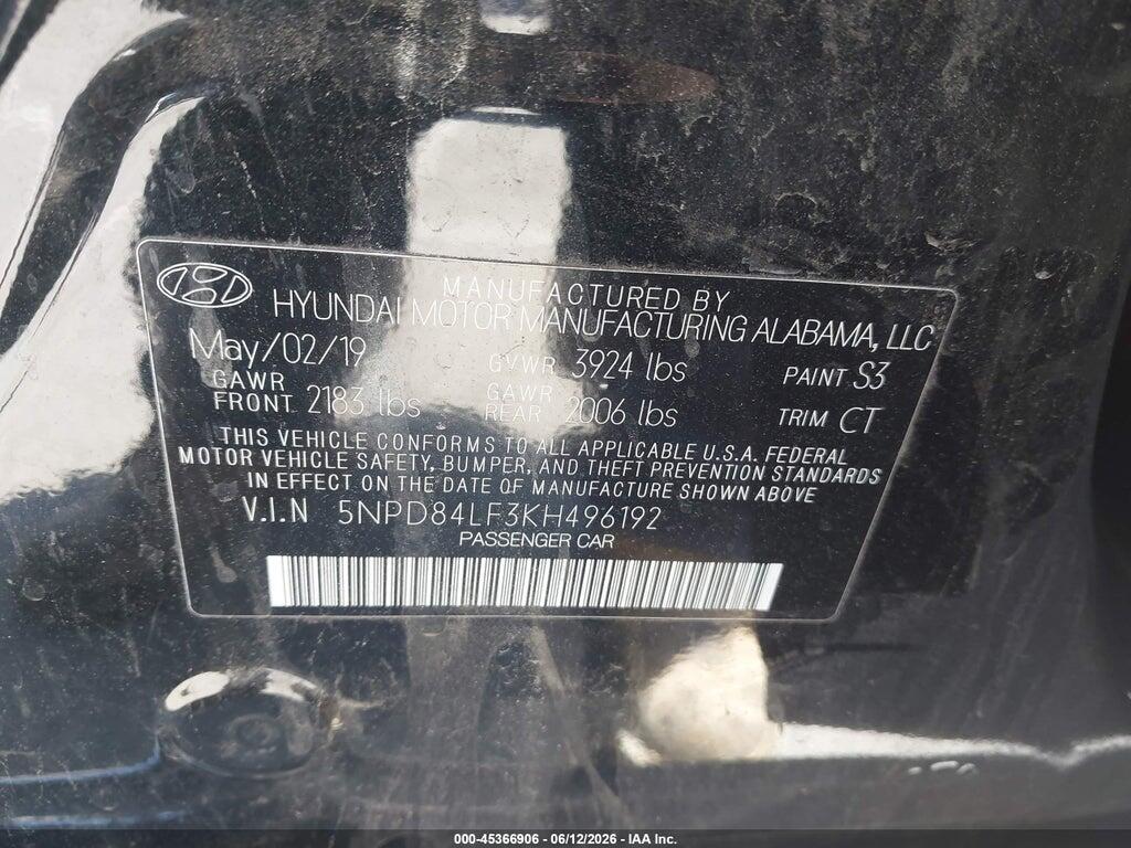 5NPD84LF3KH496192 2019 HYUNDAI ELANTRA photo no. 9