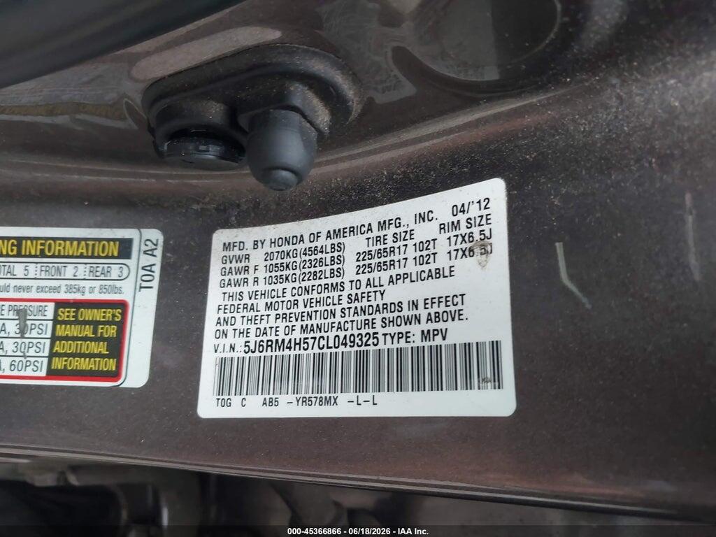 5J6RM4H57CL049325 2012 HONDA CR-V photo no. 9