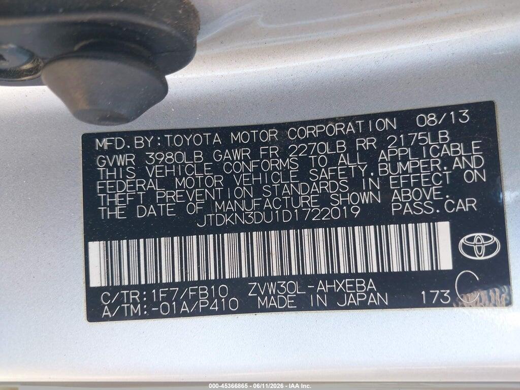 JTDKN3DU1D1722019 2013 TOYOTA PRIUS photo no. 9
