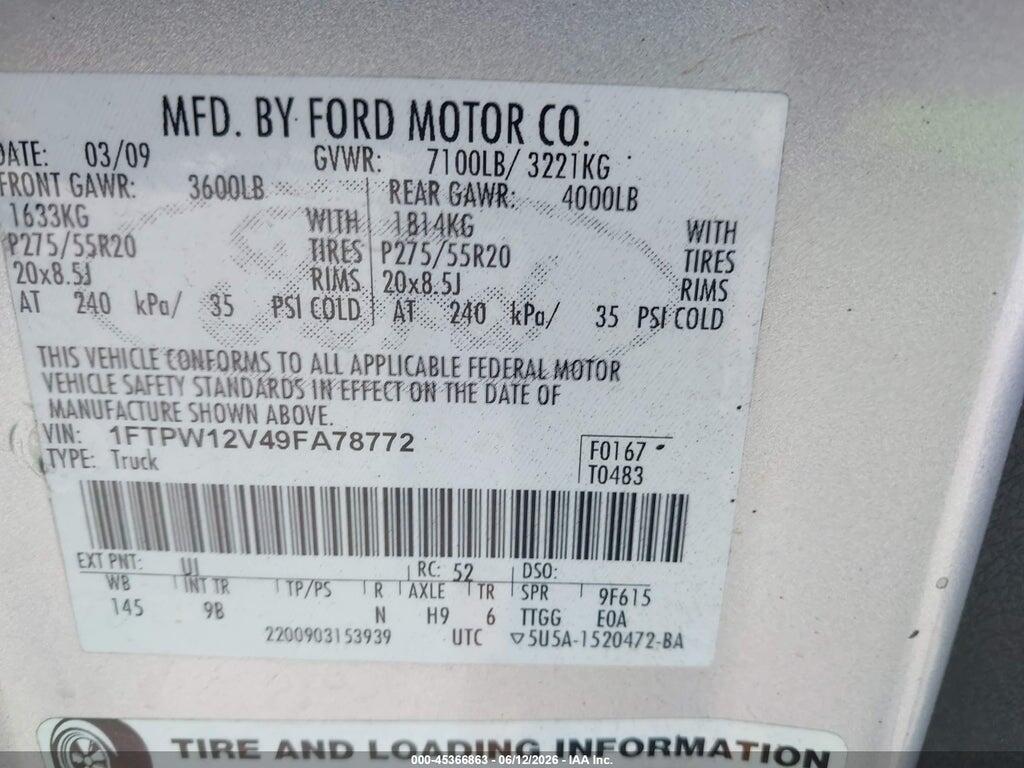 1FTPW12V49FA78772 2009 FORD F-150 photo no. 9