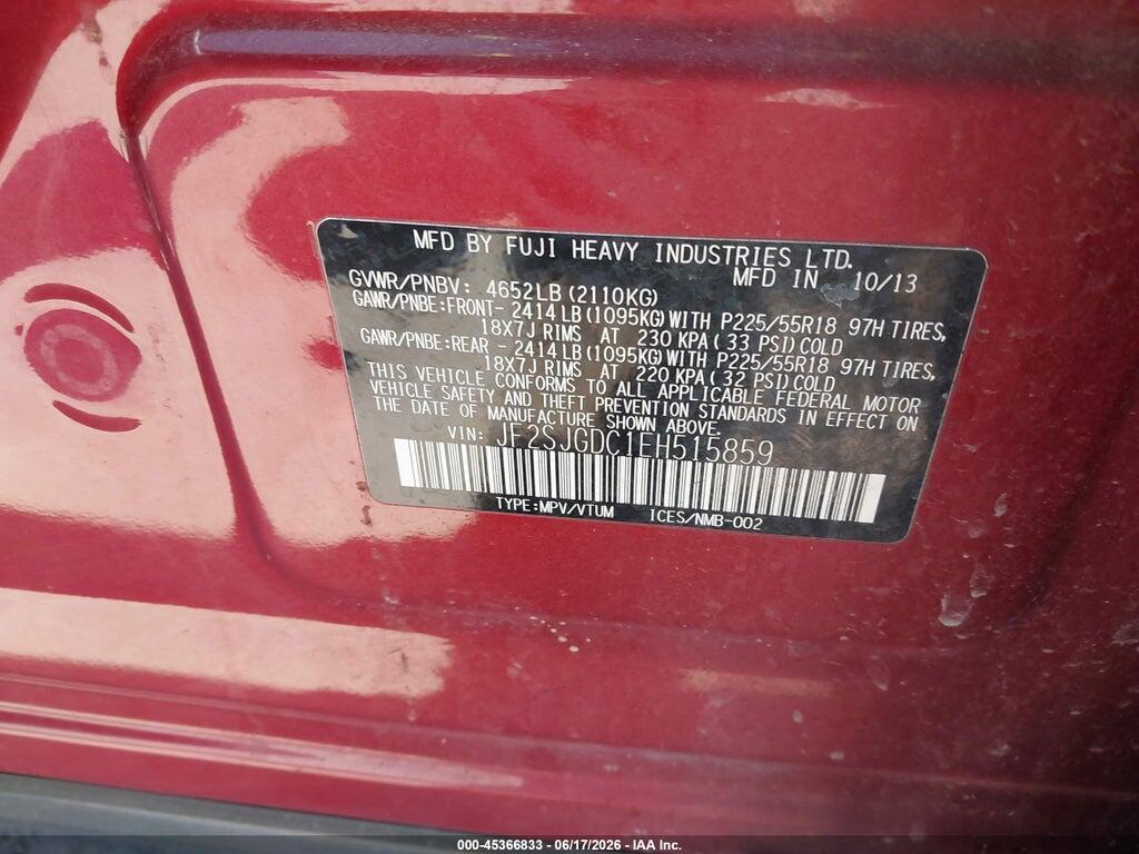 JF2SJGDC1EH515859 2014 SUBARU FORESTER photo no. 9