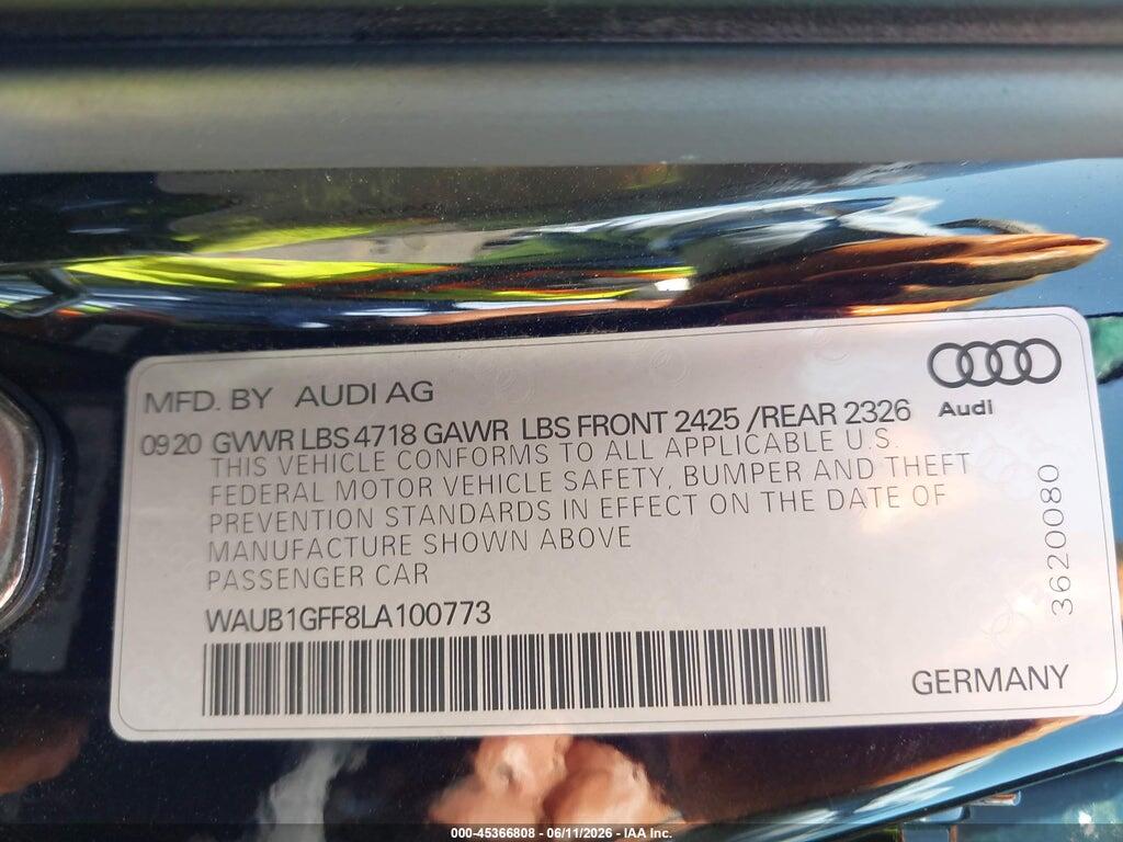 WAUB1GFF8LA100773 2020 AUDI S3 photo no. 9