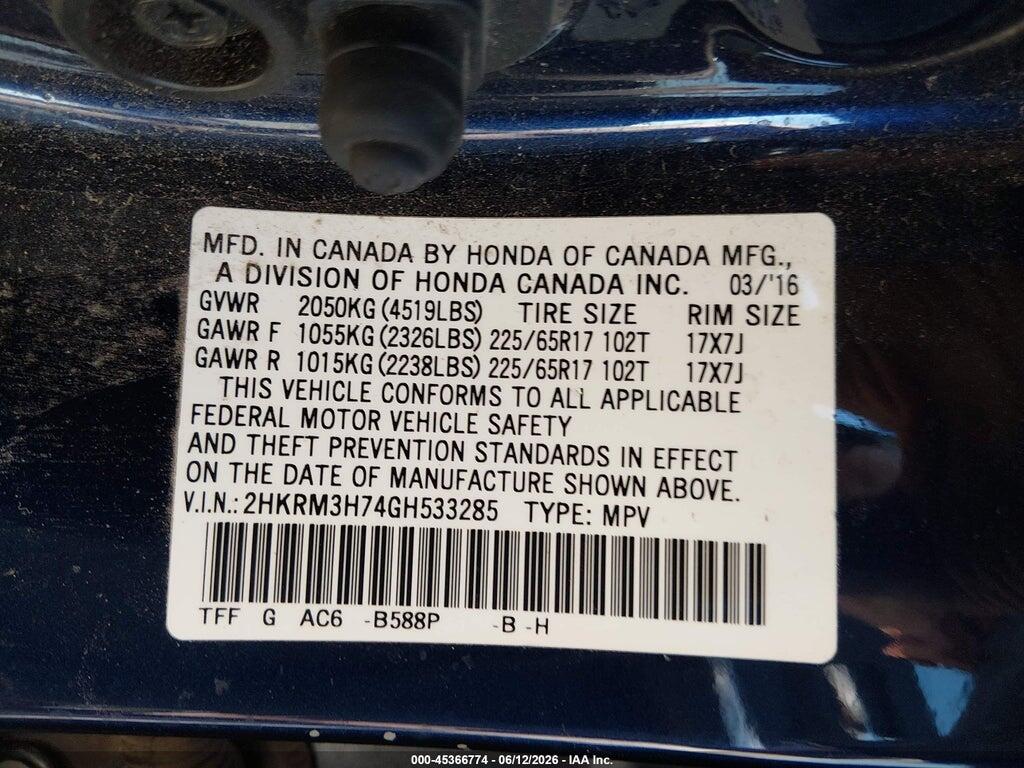 2HKRM3H74GH533285 2016 HONDA CR-V photo no. 9