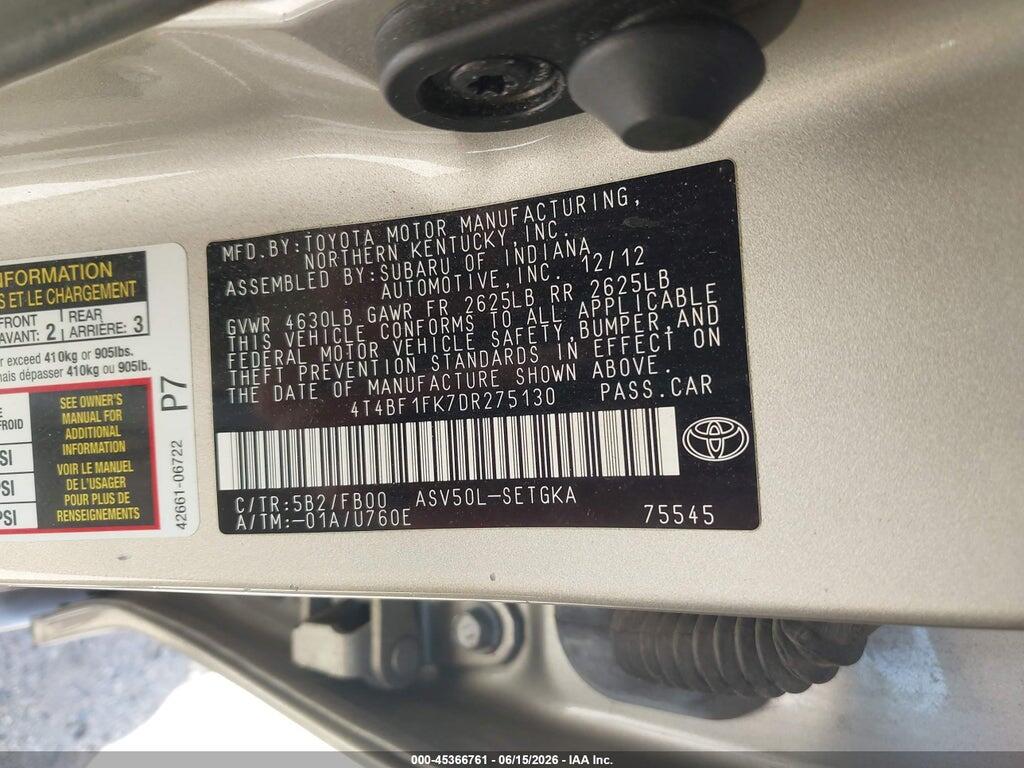 4T4BF1FK7DR275130 2013 TOYOTA CAMRY photo no. 9