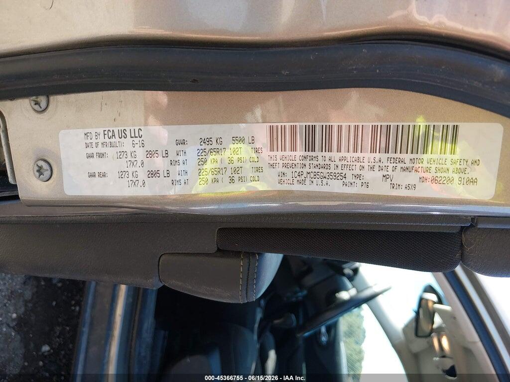 1C4PJMCB5GW359254 2016 JEEP CHEROKEE photo no. 9