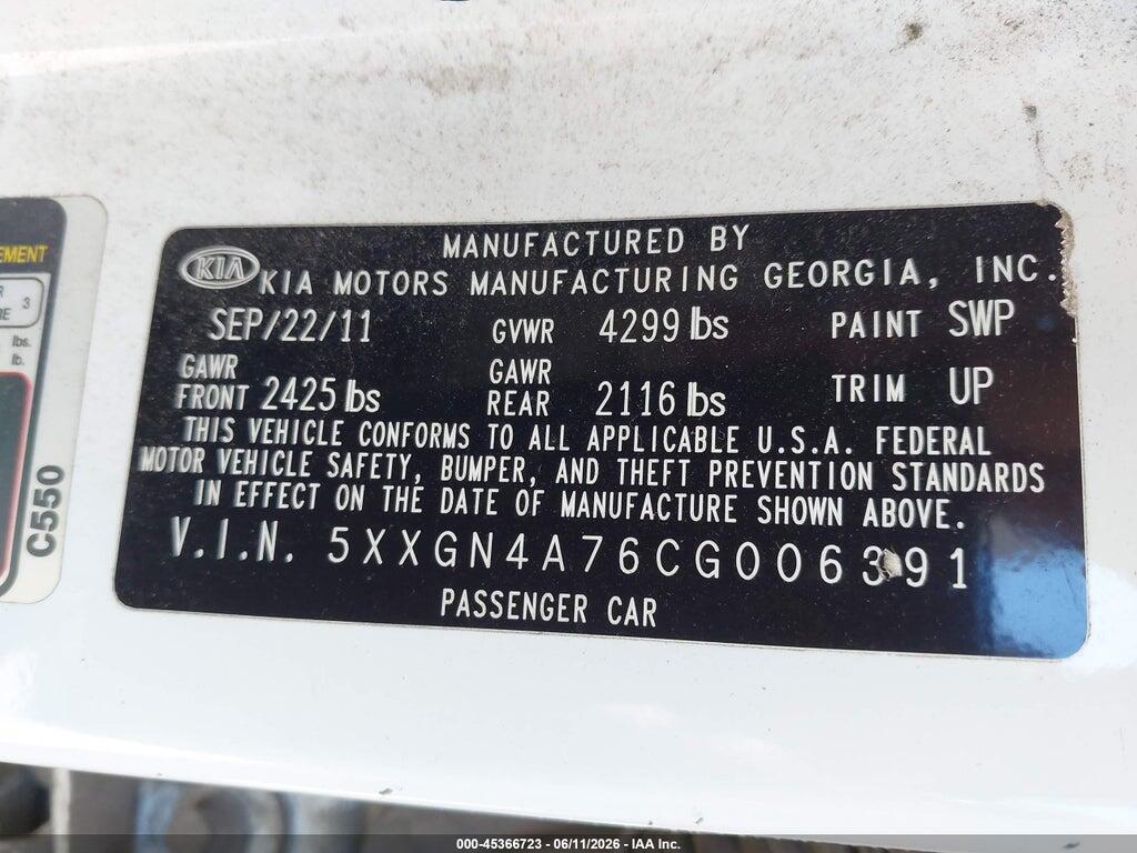 5XXGN4A76CG006391 2012 KIA OPTIMA photo no. 9