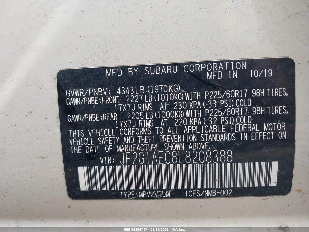 JF2GTAEC8L8208388 2020 SUBARU CROSSTREK photo no. 9