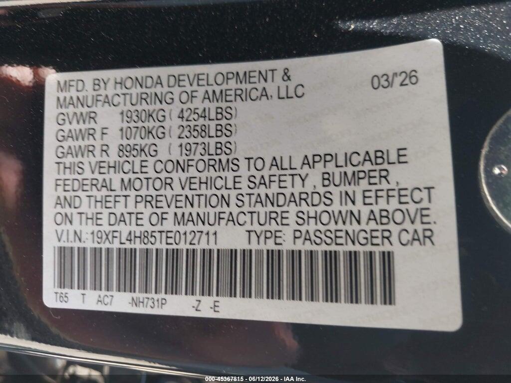 19XFL4H85TE012711 2026 HONDA CIVIC HYBRID photo no. 9