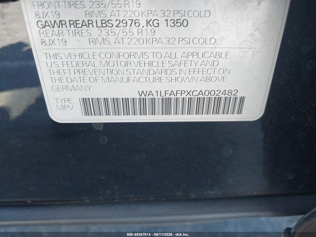 WA1LFAFPXCA002482 2012 AUDI Q5 photo no. 9