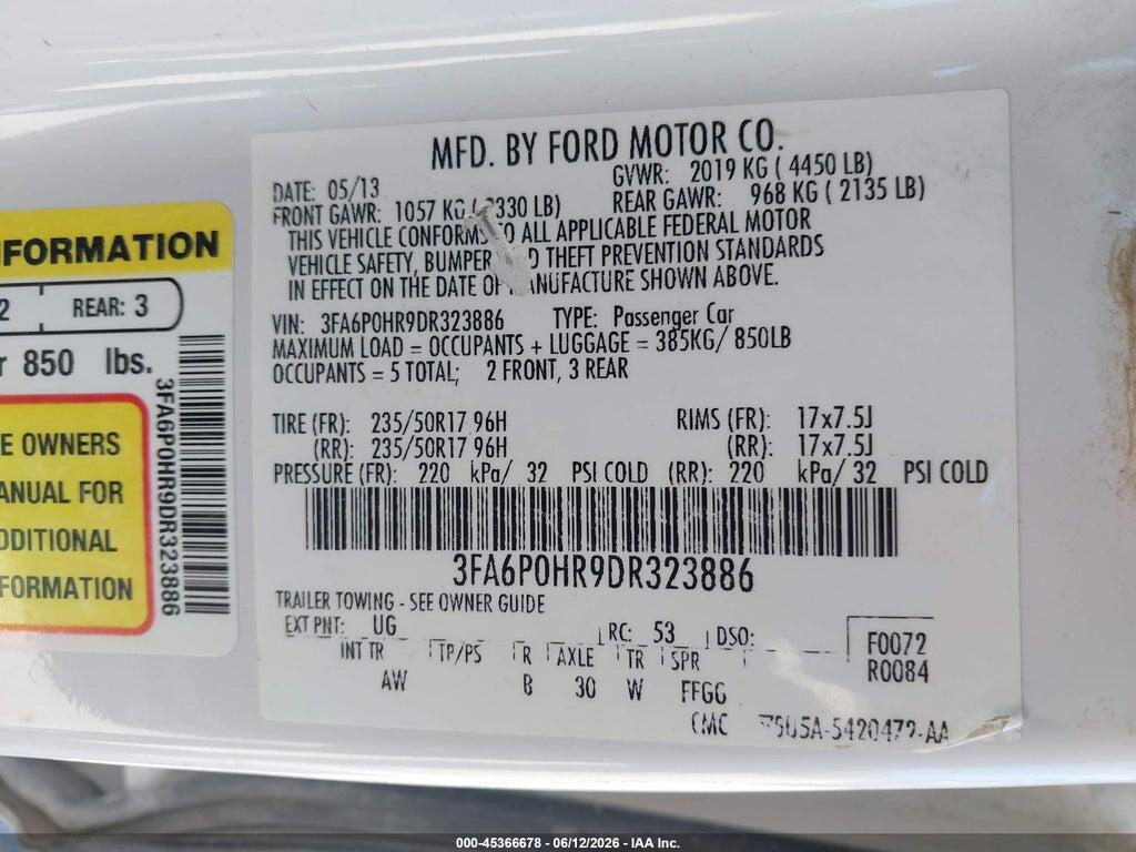 3FA6P0HR9DR323886 2013 FORD FUSION photo no. 9