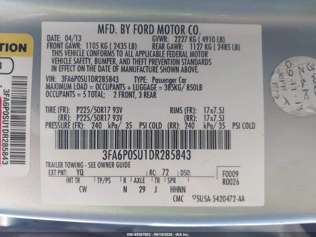 3FA6P0SU1DR285843 2013 FORD FUSION ENERGI photo no. 9