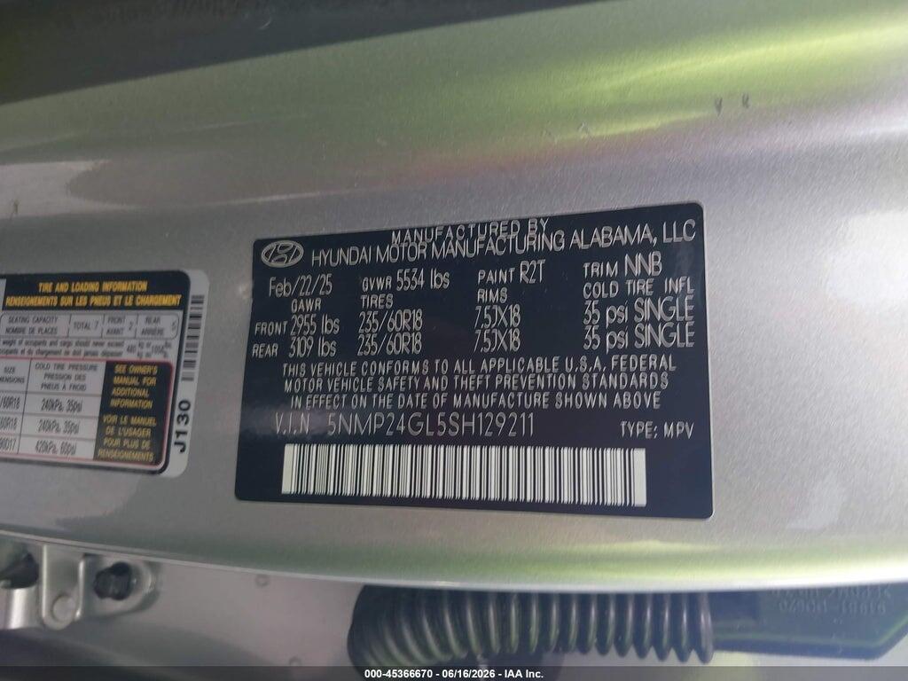 5NMP24GL5SH129211 2025 HYUNDAI SANTA FE photo no. 9