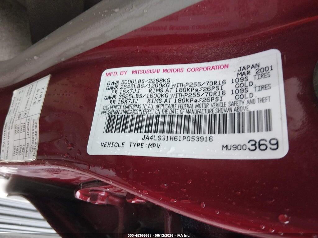 JA4LS31H61P053916 2001 MITSUBISHI MONTERO SPORT photo no. 9