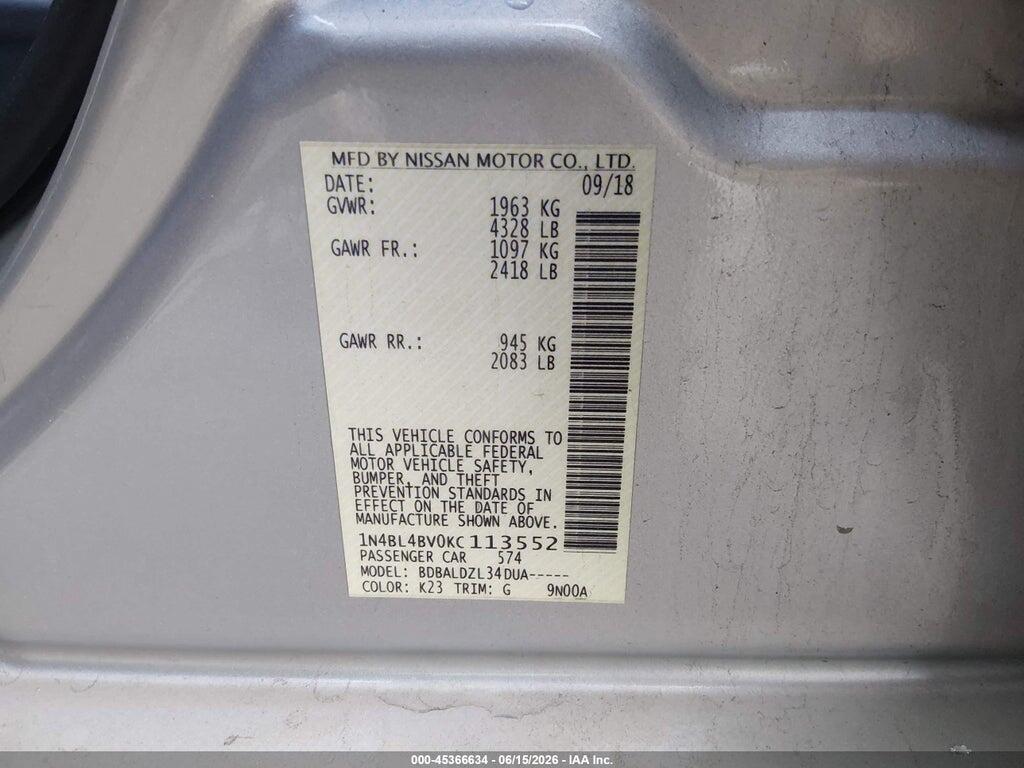 1N4BL4BV0KC113552 2019 NISSAN ALTIMA photo no. 9