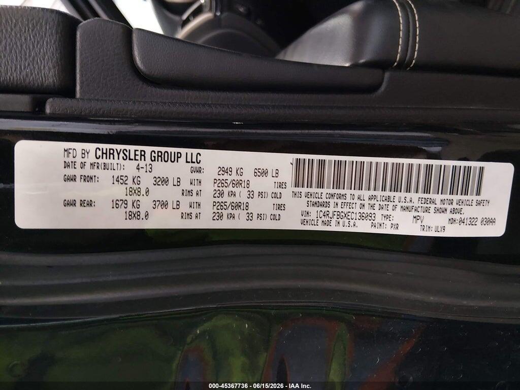 1C4RJFBGXEC136093 2014 JEEP GRAND CHEROKEE photo no. 9