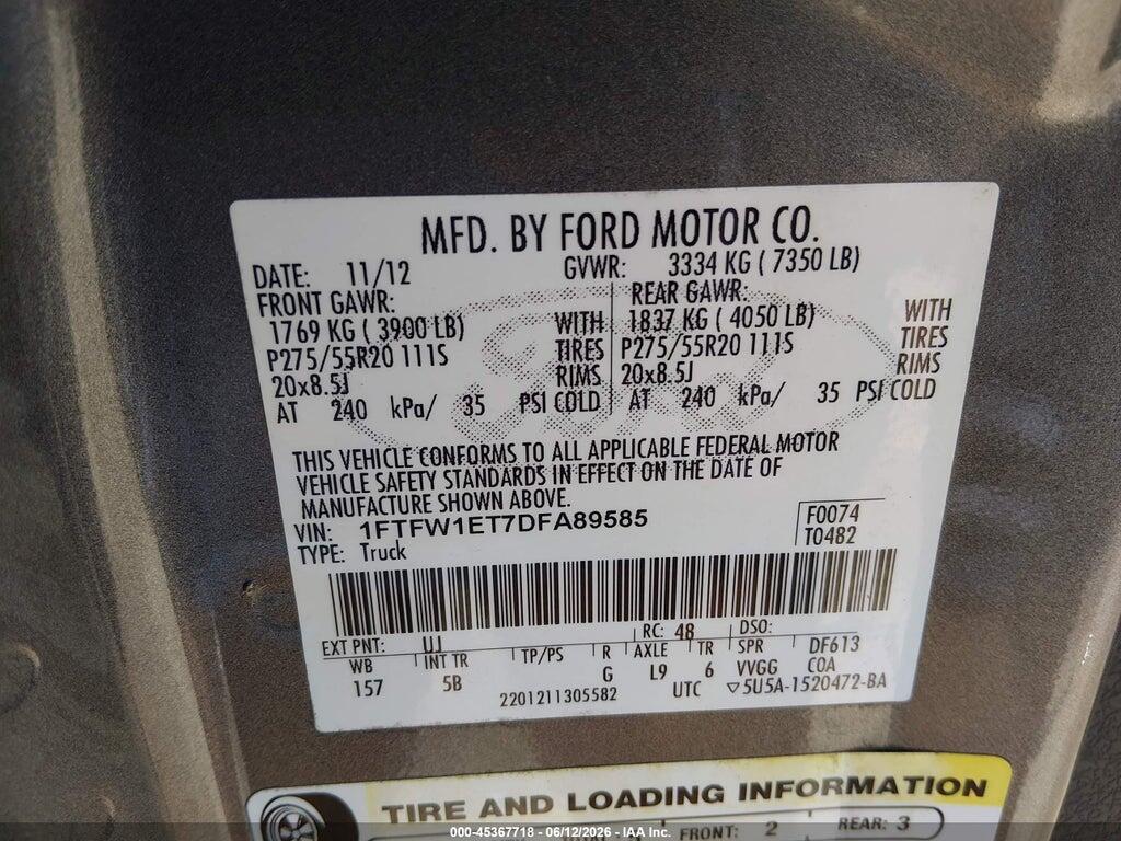 1FTFW1ET7DFA89585 2013 FORD F-150 photo no. 9